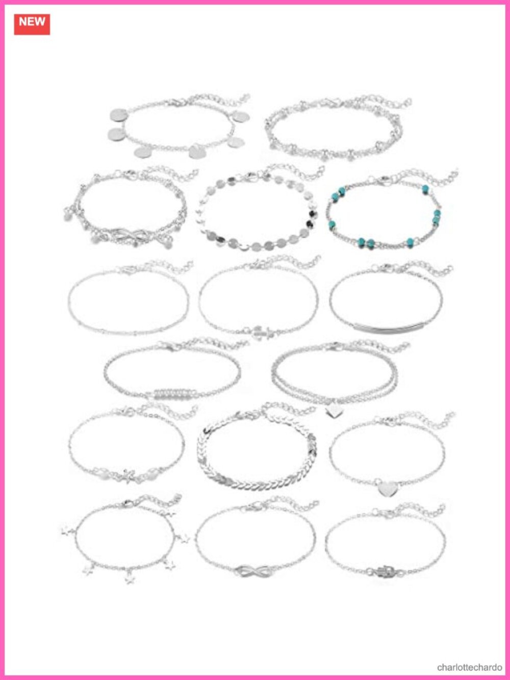 16 Pcs Anklet Set Women Gold Silver Tone Chain Beach Jewelry Adjustable